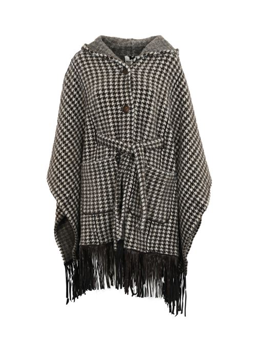 Poncho pied de poule con frange NO SECRETS | 243NS206CIOCCOLATO LATTE